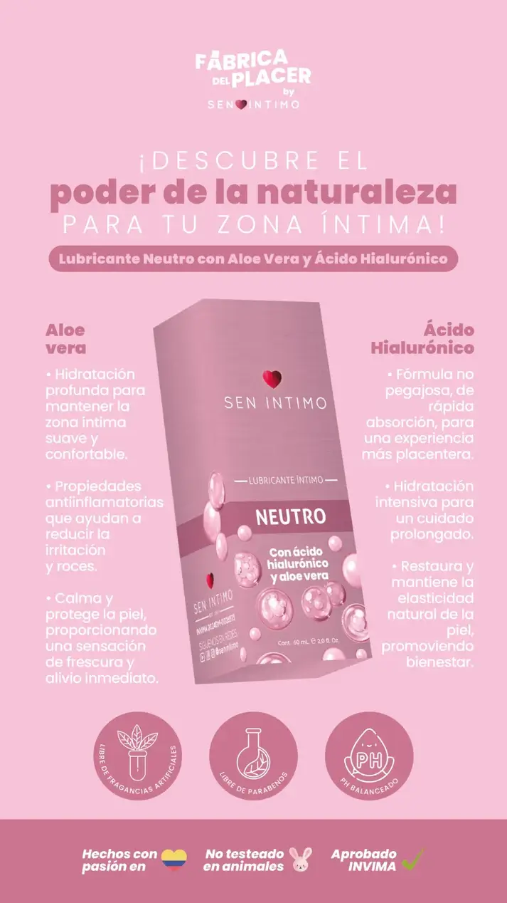 LUBRICANTE NEUTRO CON ÁCIDO HIALURÓNICO Y ALOE VERA X 55 ML SEN INTIMO - Image 2